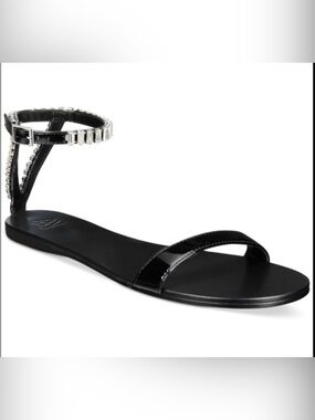 AAJ  BY AMINAH Black Crystal-Ankle Flat Sandals size 7.5
